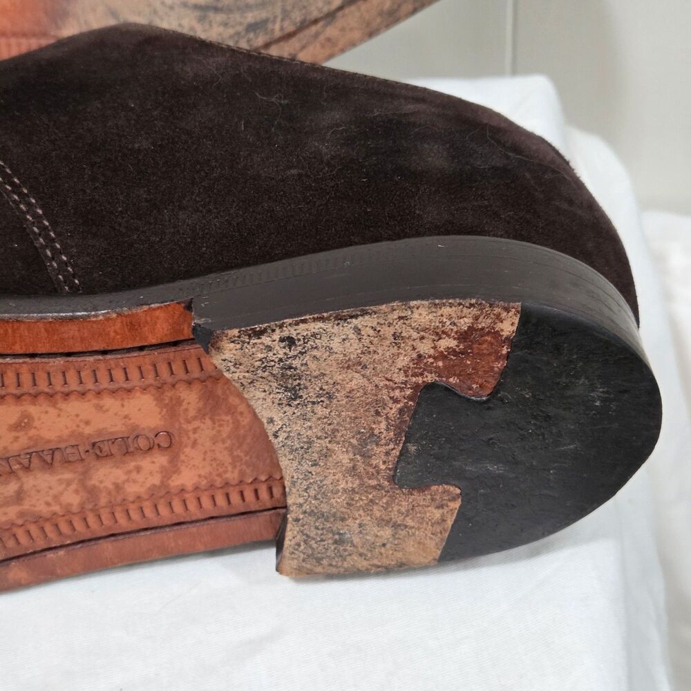 Cole Haan Made in USA Sz 9.5 D Dark Brown Suede Split Toe Derby Oxford Men Shoes - Picture 15 of 16